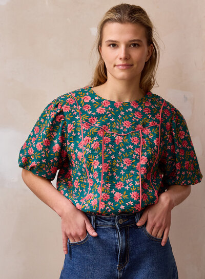 Atelier Jupe Groen met kleine bloemetjes textuur-viscose