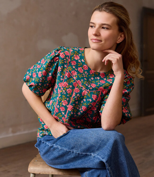 Atelier Jupe Groen met kleine bloemetjes textuur-viscose