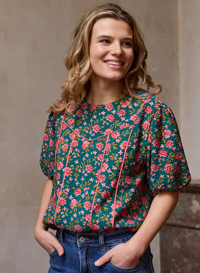 Atelier Jupe Groen met kleine bloemetjes textuur-viscose