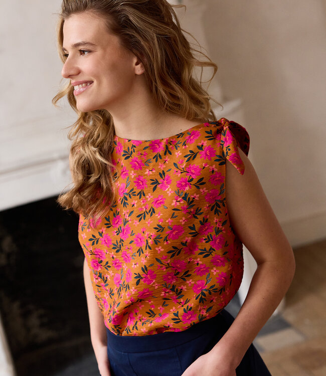 Atelier Jupe Oker met kleine bloemetjes textuur-viscose