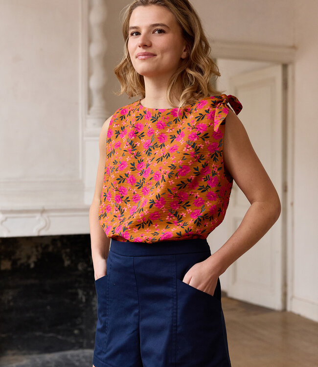 Atelier Jupe Oker met kleine bloemetjes textuur-viscose