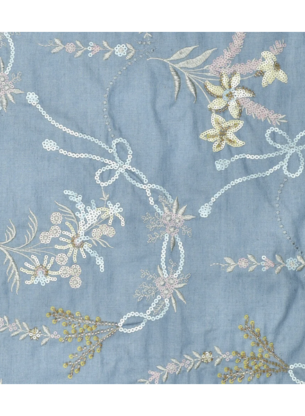 pastel-colored embroidered sequins - flowing denim cotton