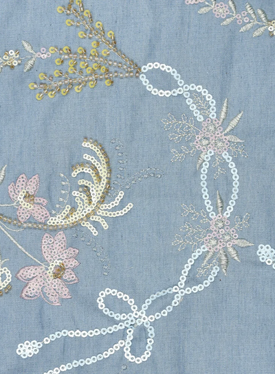 pastel-colored embroidered sequins - flowing denim cotton