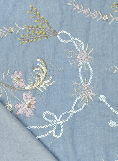 pastel-colored embroidered sequins - flowing denim cotton