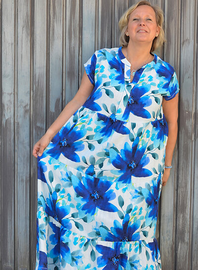 Swafing hevige blauwe bloemen - double gauze