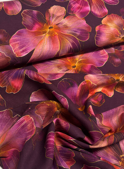 Swafing mauve wine large flowers - cotton linen