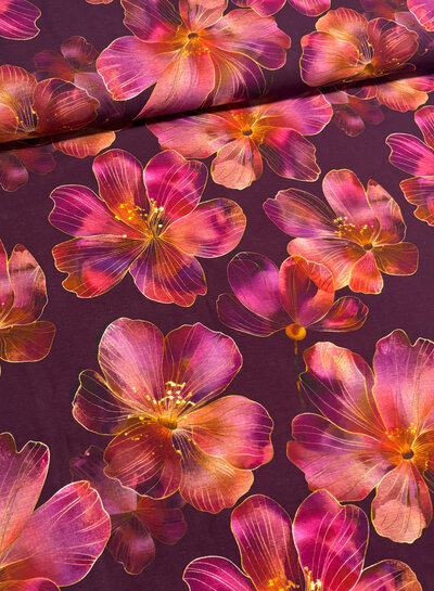 Swafing mauve wine large flowers - cotton linen
