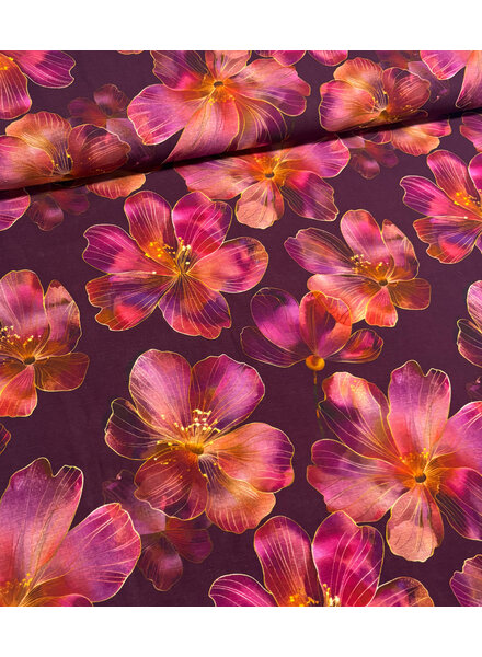 Swafing mauve wine grote bloemen - katoen linnen