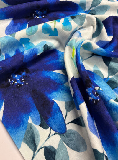 Swafing intense blue flowers - double gauze
