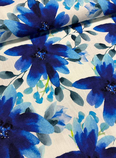 Swafing hevige blauwe bloemen - double gauze
