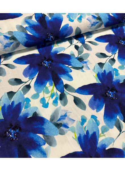 Swafing intense blue flowers - double gauze