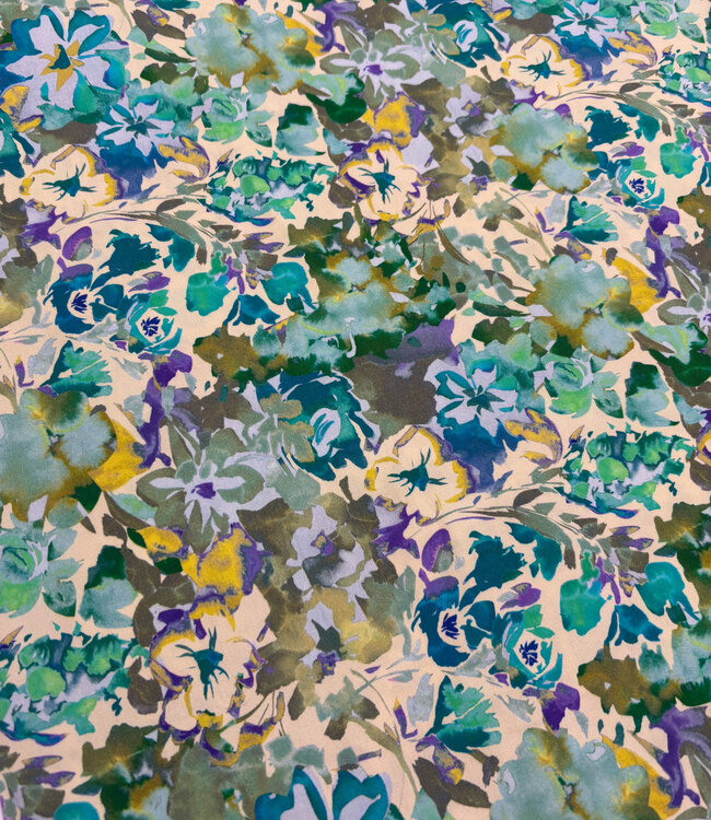 Madeline groen bloemen - stretch katoen