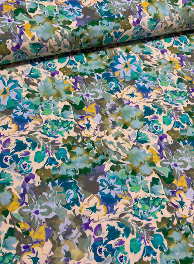 Madeline groen bloemen - stretch katoen