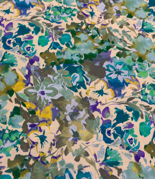 Madeline groen bloemen - stretch katoen