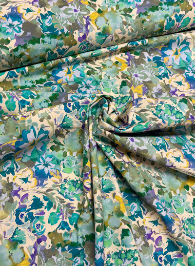 Madeline groen bloemen - stretch katoen