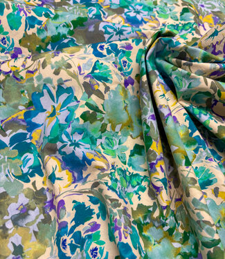 Madeline green flowers - stretch cotton