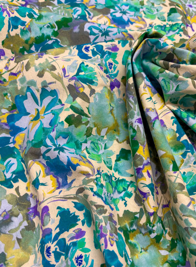 Madeline groen bloemen - stretch katoen