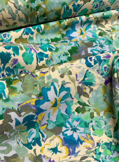 Madeline groen bloemen - stretch katoen