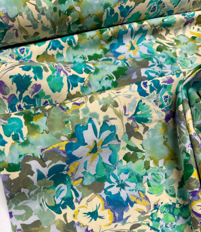 Madeline groen bloemen - stretch katoen