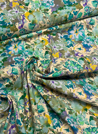 Madeline groen bloemen - stretch katoen