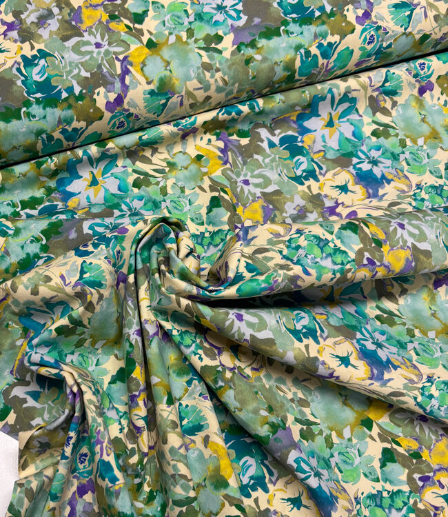 Madeline groen bloemen - stretch katoen