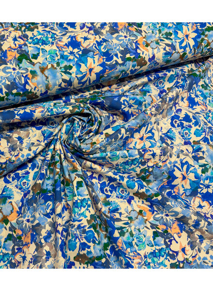 Madeline blauw bloemen - stretch katoen