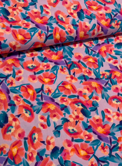 Madeline pink flowers on lilac - stretch cotton