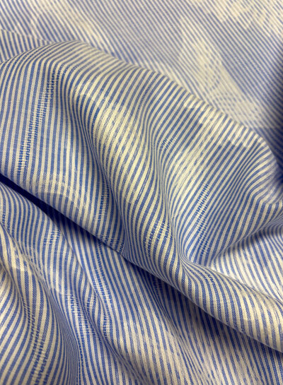Blue striped with woven leaf motif - soft cotton