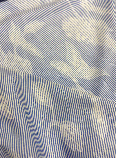 Blue striped with woven leaf motif - soft cotton