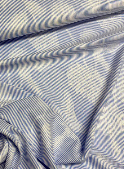 Blue striped with woven leaf motif - soft cotton