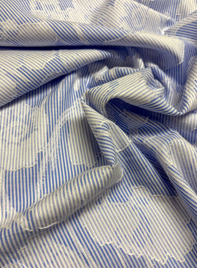 Blue striped with woven leaf motif - soft cotton