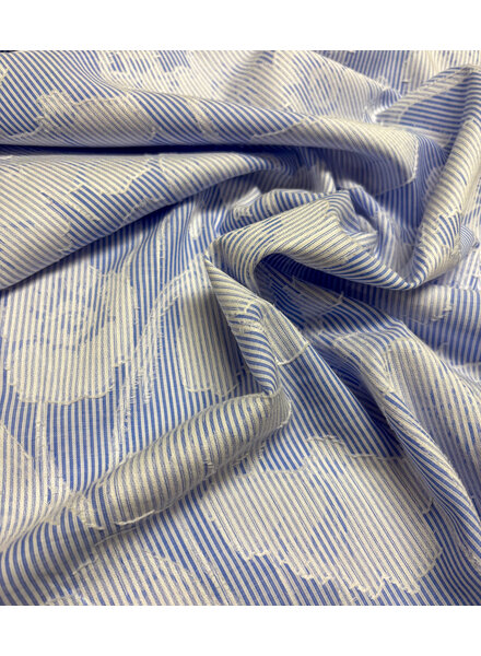 Blue striped with woven leaf motif - soft cotton