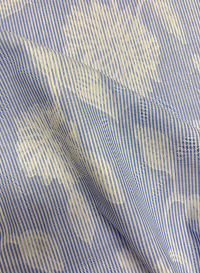 Blue striped with woven leaf motif - soft cotton