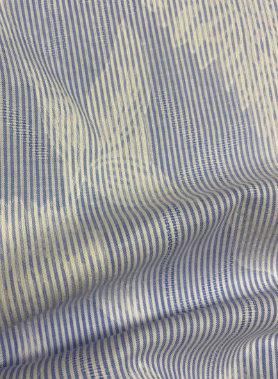 Blue striped with woven leaf motif - soft cotton