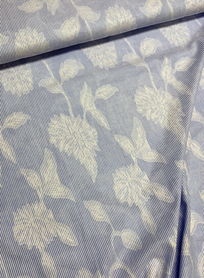 Blue striped with woven leaf motif - soft cotton