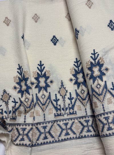 geborduurde aztec border - katoen met textuur