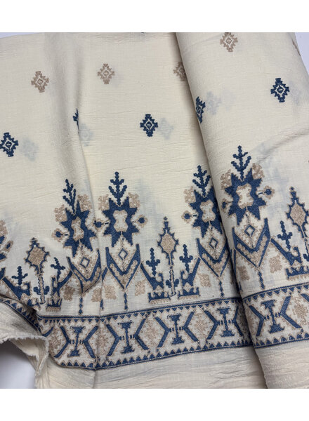 embroidered Aztec border - textured cotton
