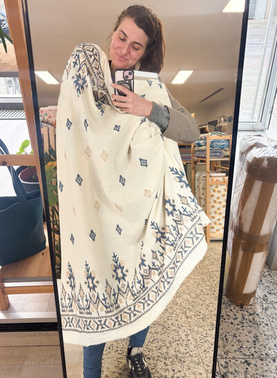 geborduurde aztec border - katoen met textuur