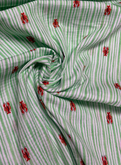 green stripes and lobsters - tetra / double gauze