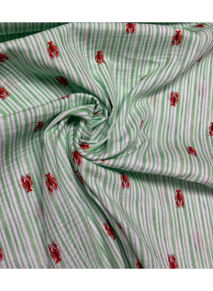 green stripes and lobsters - tetra / double gauze