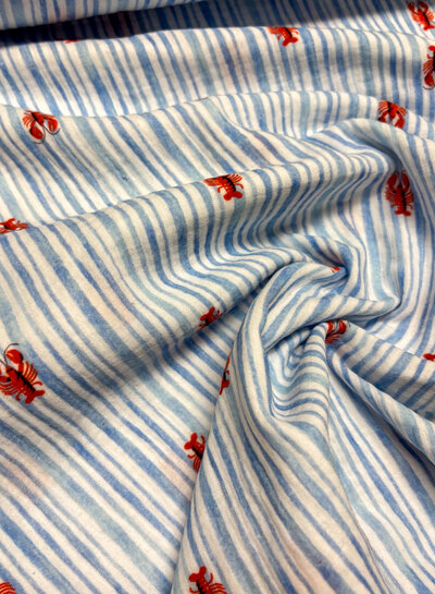 blauw streepjes en kreeften - tetra / double gauze