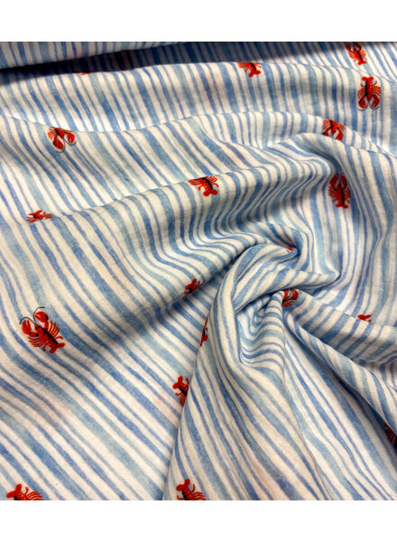 blauw streepjes en kreeften - tetra / double gauze