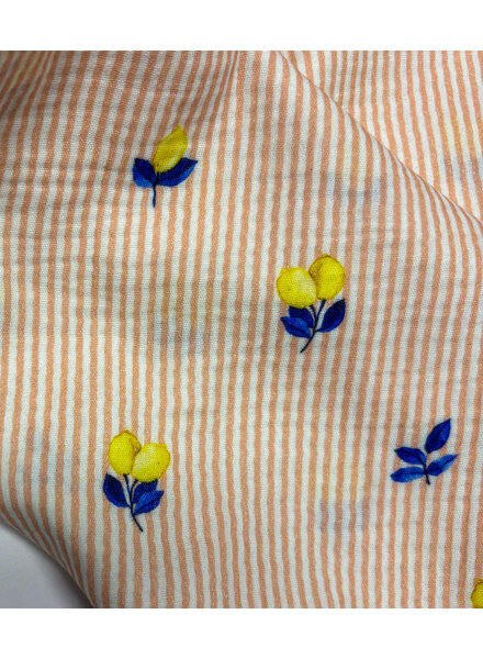 Madeline orange lemons and stripes - tetra / double gauze