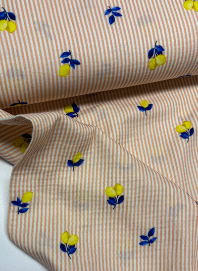 Madeline citroenen en streepjes - tetra / double gauze