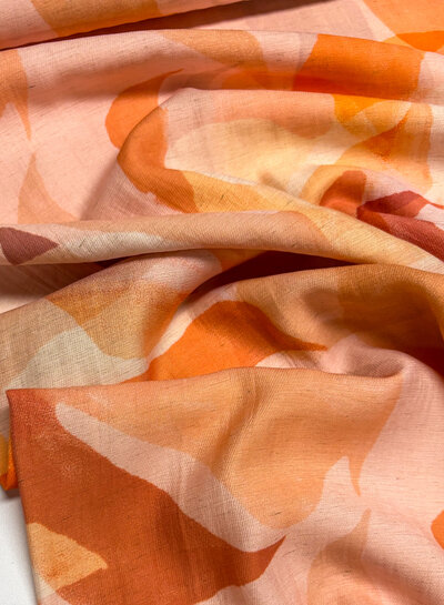 orange print - viscose linen blend