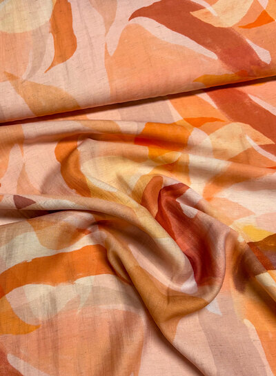 orange print - viscose linen blend
