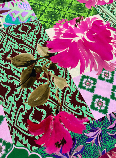 Madeline roze groen patchwork print - viscose met lichte stretch