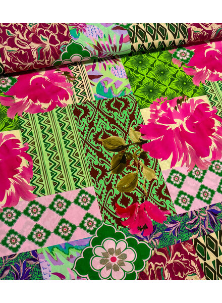 Madeline roze groen patchwork print - viscose met lichte stretch