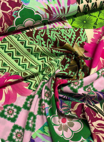Madeline pink green patchwork print - viscose with light stretch