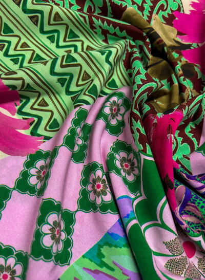 Madeline pink green patchwork print - viscose with light stretch